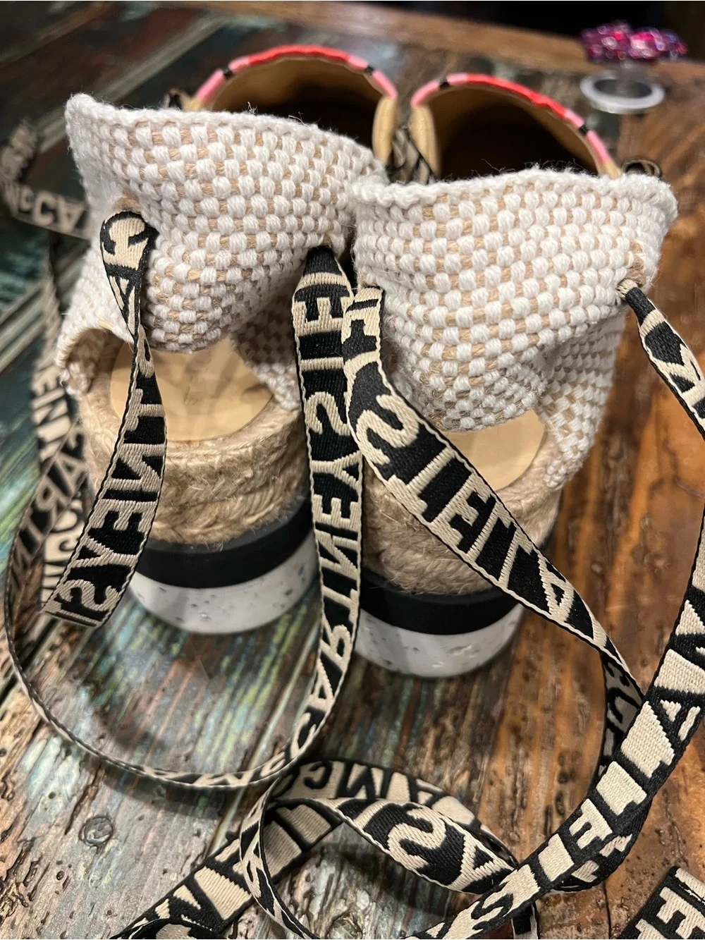 Stella McCartney Pink and Tan Striped Espadrille Platform Sandals